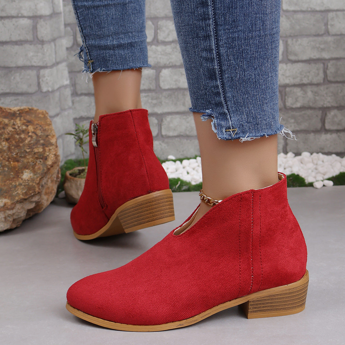 Women's Wooden Heel Ankle Boots