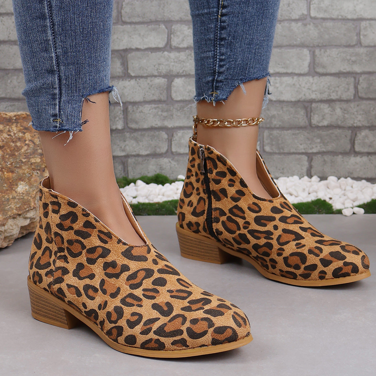 Women's Wooden Heel Ankle Boots