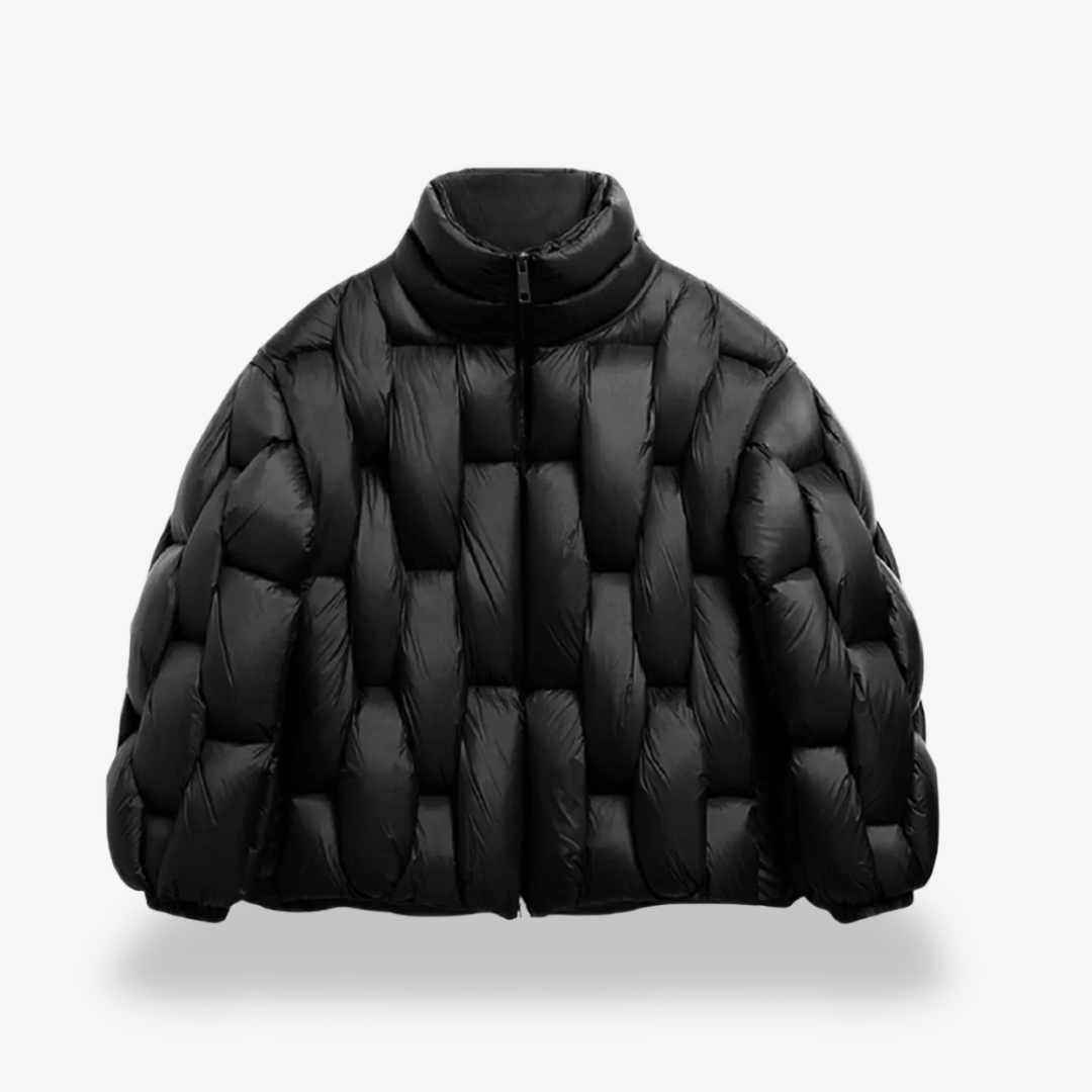 Women's Woven Quilt Puffer Jacket in Black