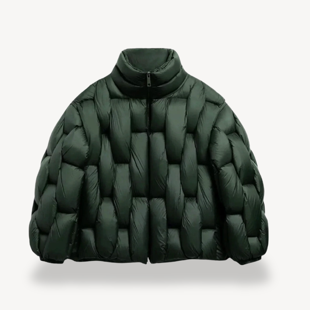 Women's Woven Quilt Puffer Jacket in Green