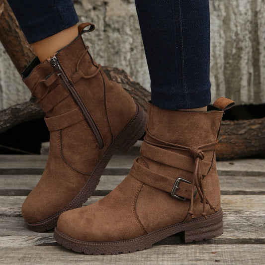 Women's Wrap Strap Ankle Boots in Brown