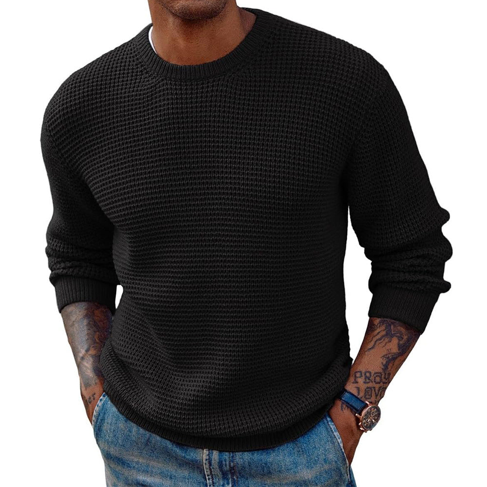 Black textured knit sweater for men.