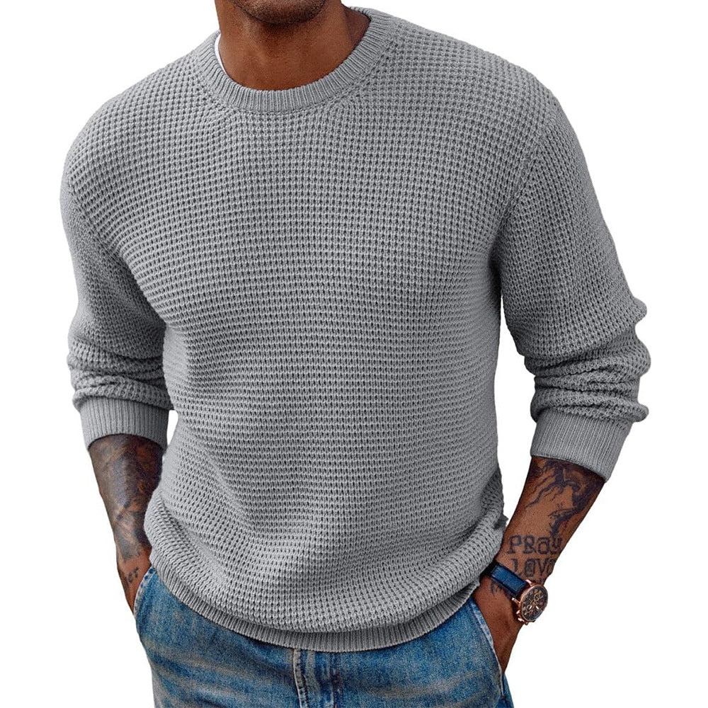 Light Gray textured knit sweater for men.