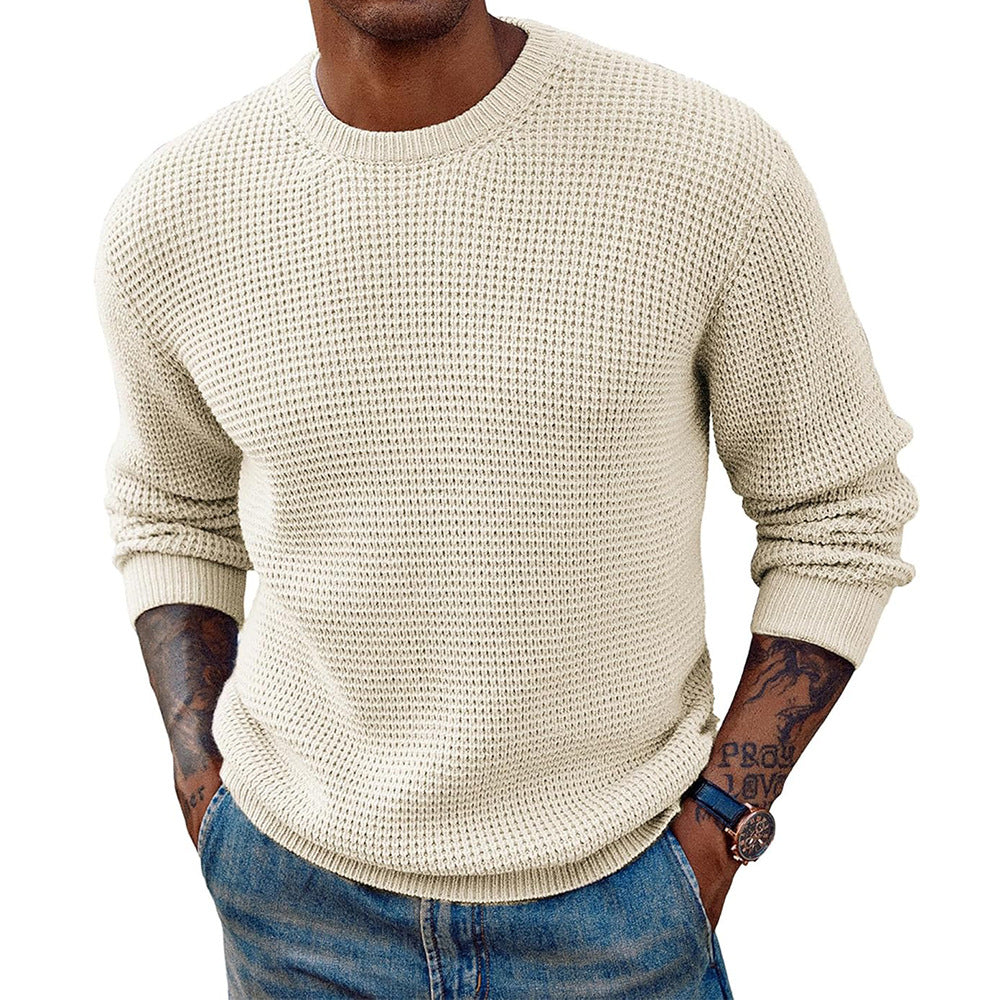 White textured knit sweater for men.